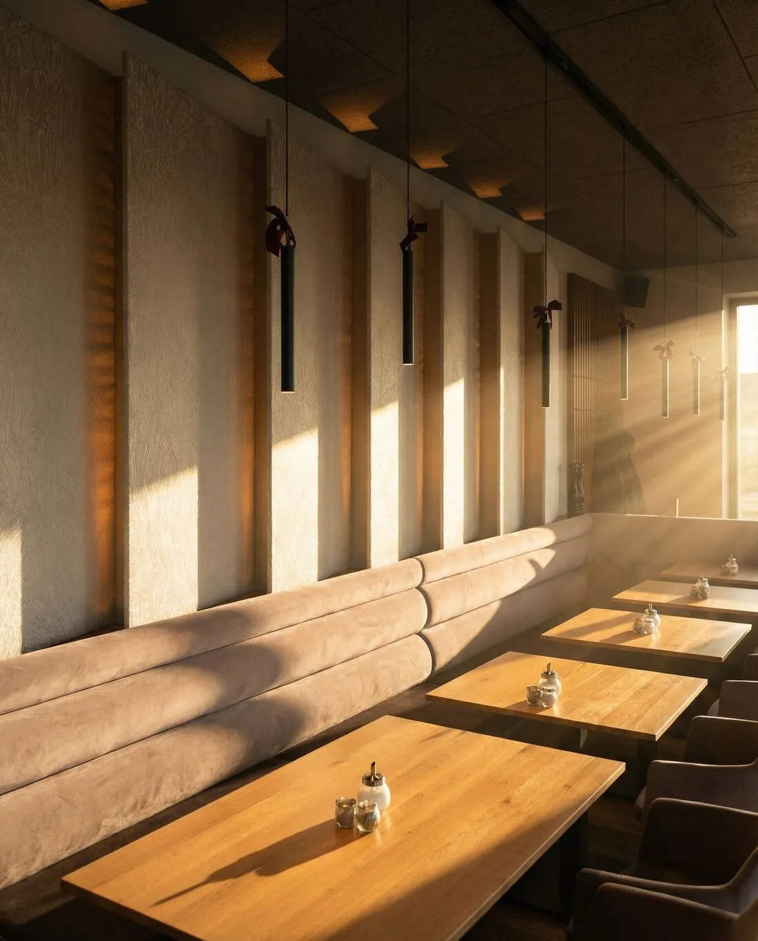 Gedeckte Tische im goldenen Abendlicht