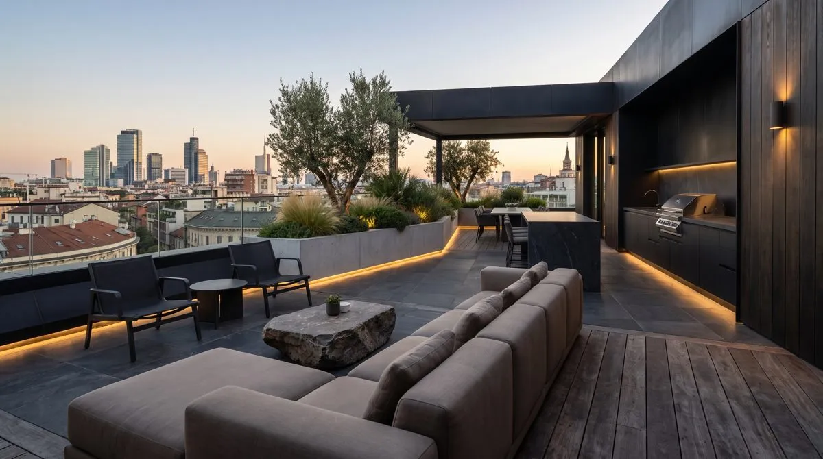 Penthouse-Dachterrasse über der Stadt